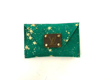 Green with gold acid - Large Card Holder - Patches Of Upcycling