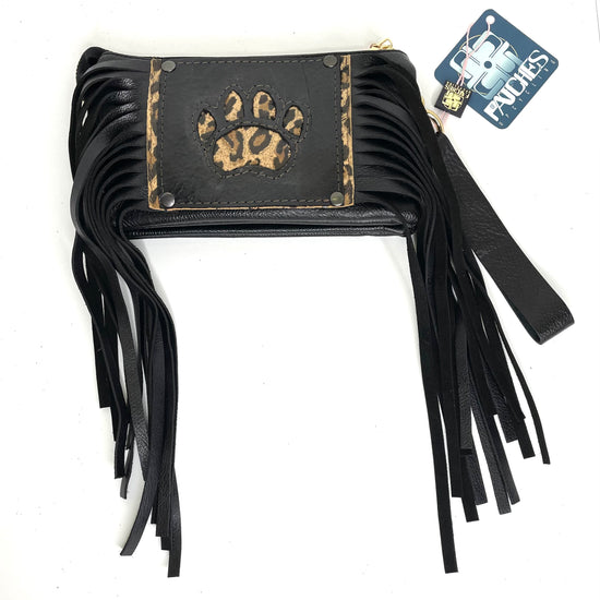 Jill Crossbody and Wristlet wallet in black with paw shape - Patches Of Upcycling