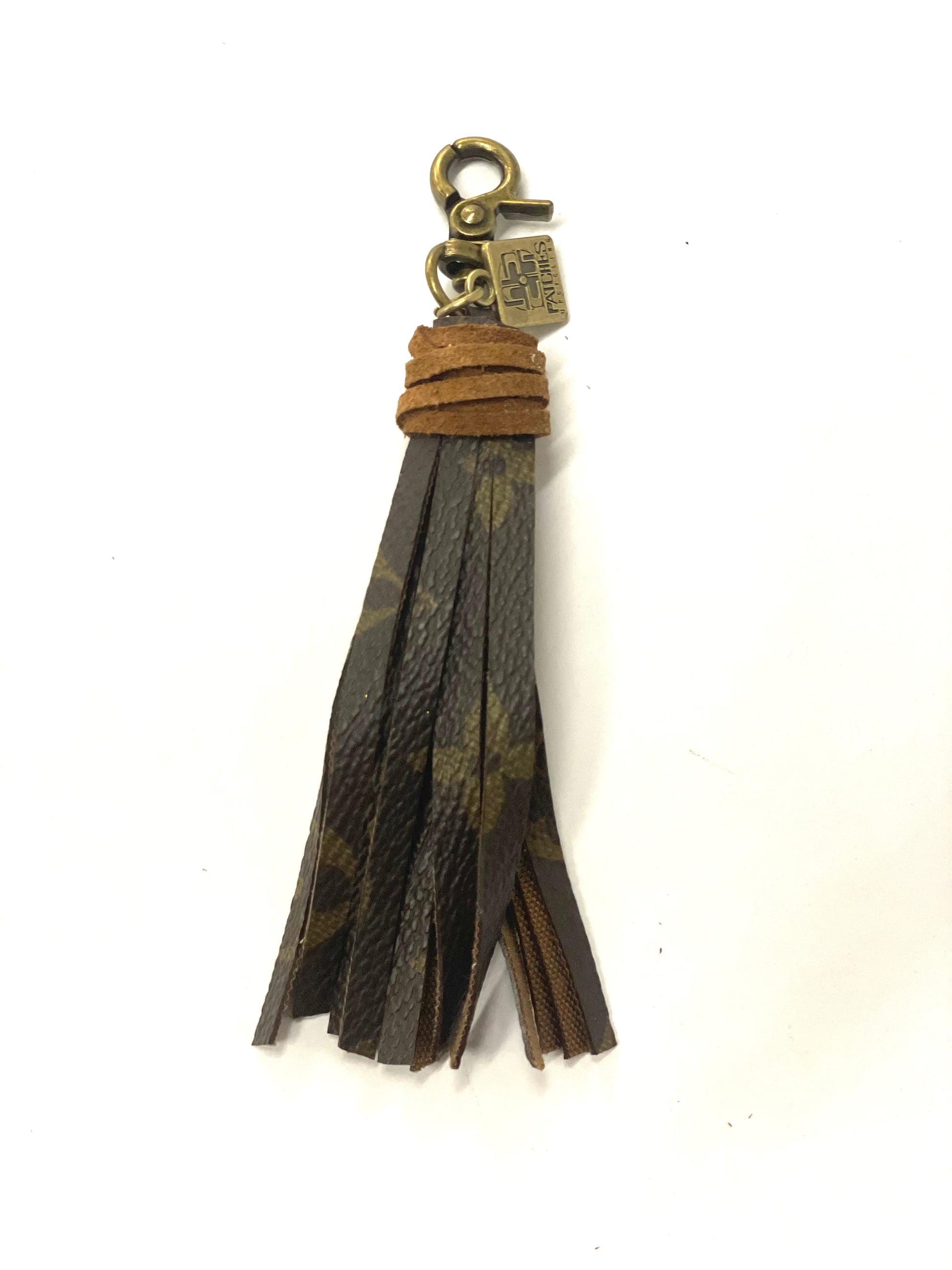 Leather wrapped fringe keychain/tassel in antique – Patches Of Upcycling