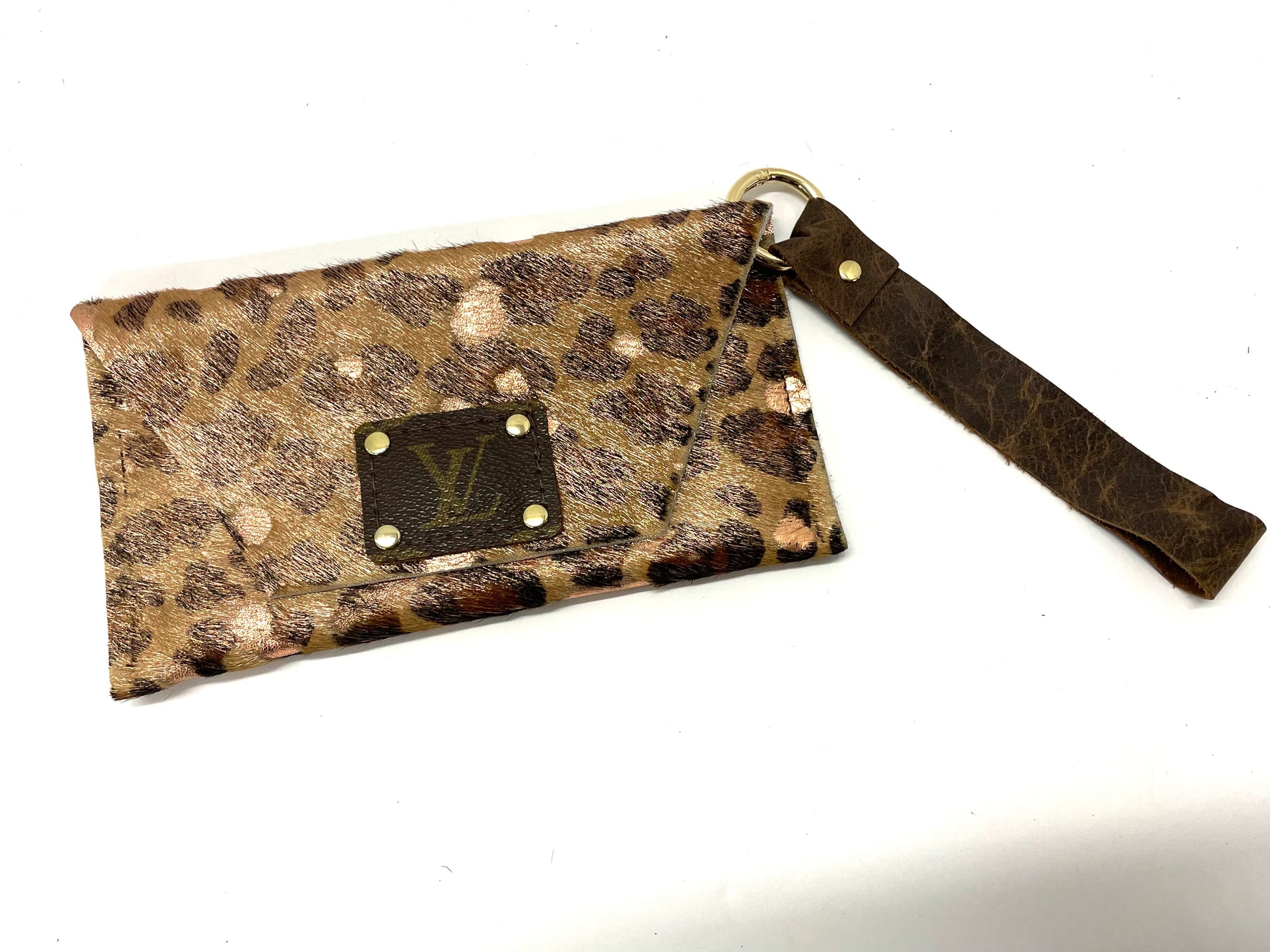 Leopard Acid Rose Gold Petite Snap Wristlet - Patches Of Upcycling