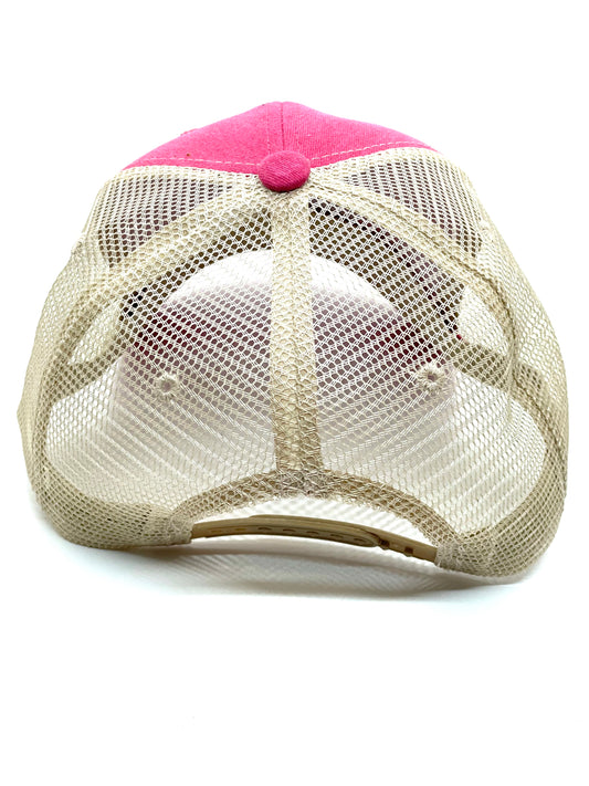 OO2 - 3 scratch Faded pink Trucker with Cream back Brown/Gold - Patches Of Upcycling