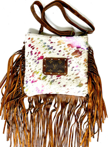 Medium Crossbody in rainbow bright, brown patch hardware- rhinestone - Patches Of Upcycling