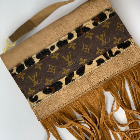 Small Crossbody (with LV Strip) Carmel and Leopard strip - Patches Of Upcycling
