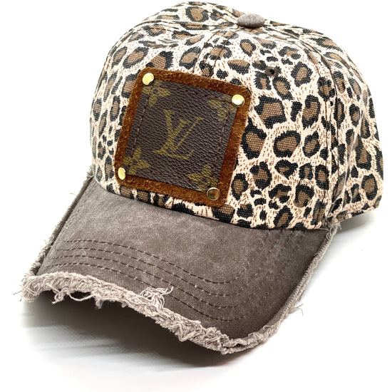 P3 - Leopard hat with Distressed Brown bill Brown/Gold - Patches Of Upcycling