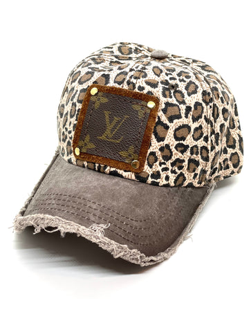 P3 - Leopard hat with Distressed Brown bill Brown/Gold - Patches Of Upcycling