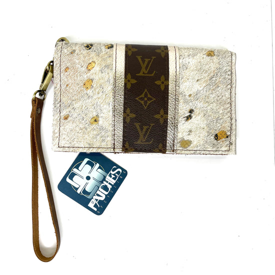 Small Crossbody (with LV Strip) acid washed Gold Croc - Patches Of Upcycling