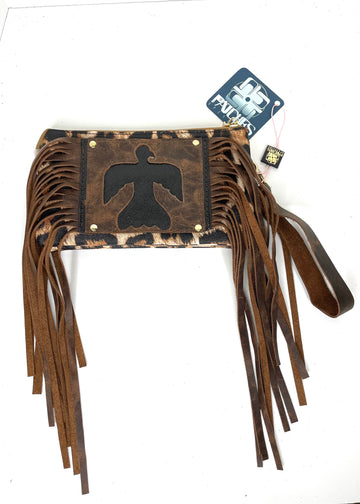 Jill Crossbody and Wristlet wallet leopard with eagleshape - Patches Of Upcycling