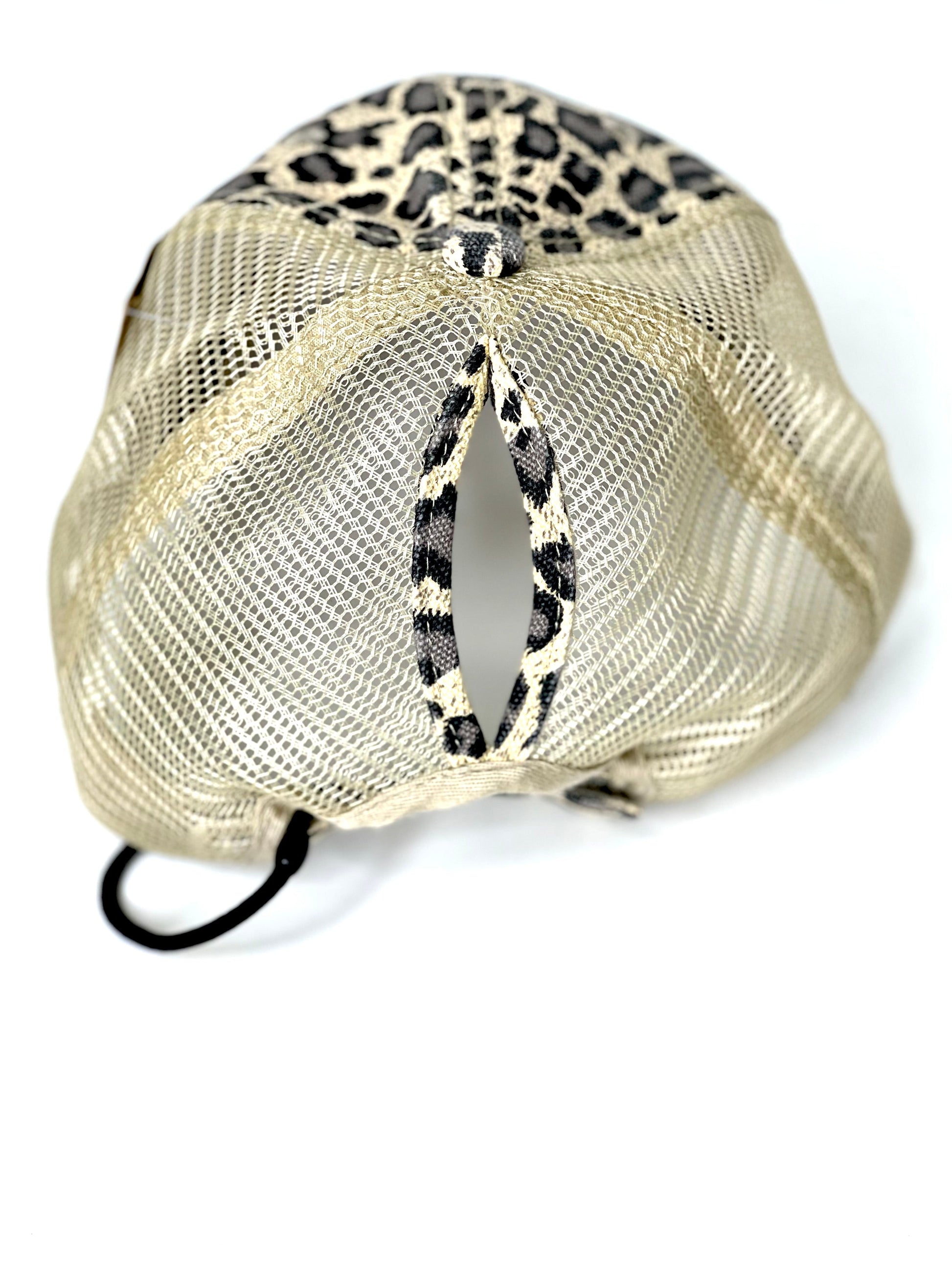 V2 - Kids Cream Leopard Trucker Hat Cream Mesh Black/Gold - Patches Of Upcycling
