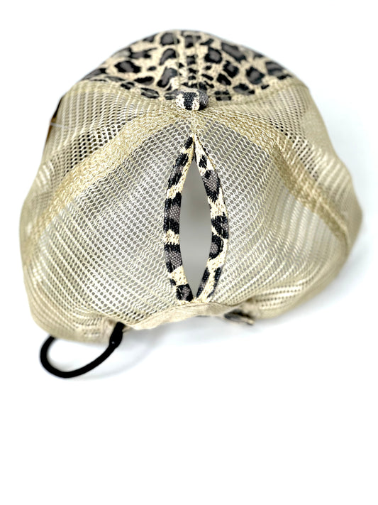 V2 - Kids Cream Leopard Trucker Hat Cream Mesh Black/Gold - Patches Of Upcycling