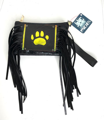 Jill Crossbody and Wristlet wallet in black snake with paw shape - Patches Of Upcycling