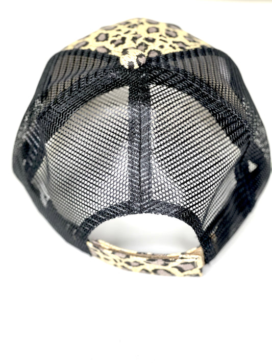 G2 - Cream Leopard Trucker Hat Black Mesh Black/Black - Patches Of Upcycling