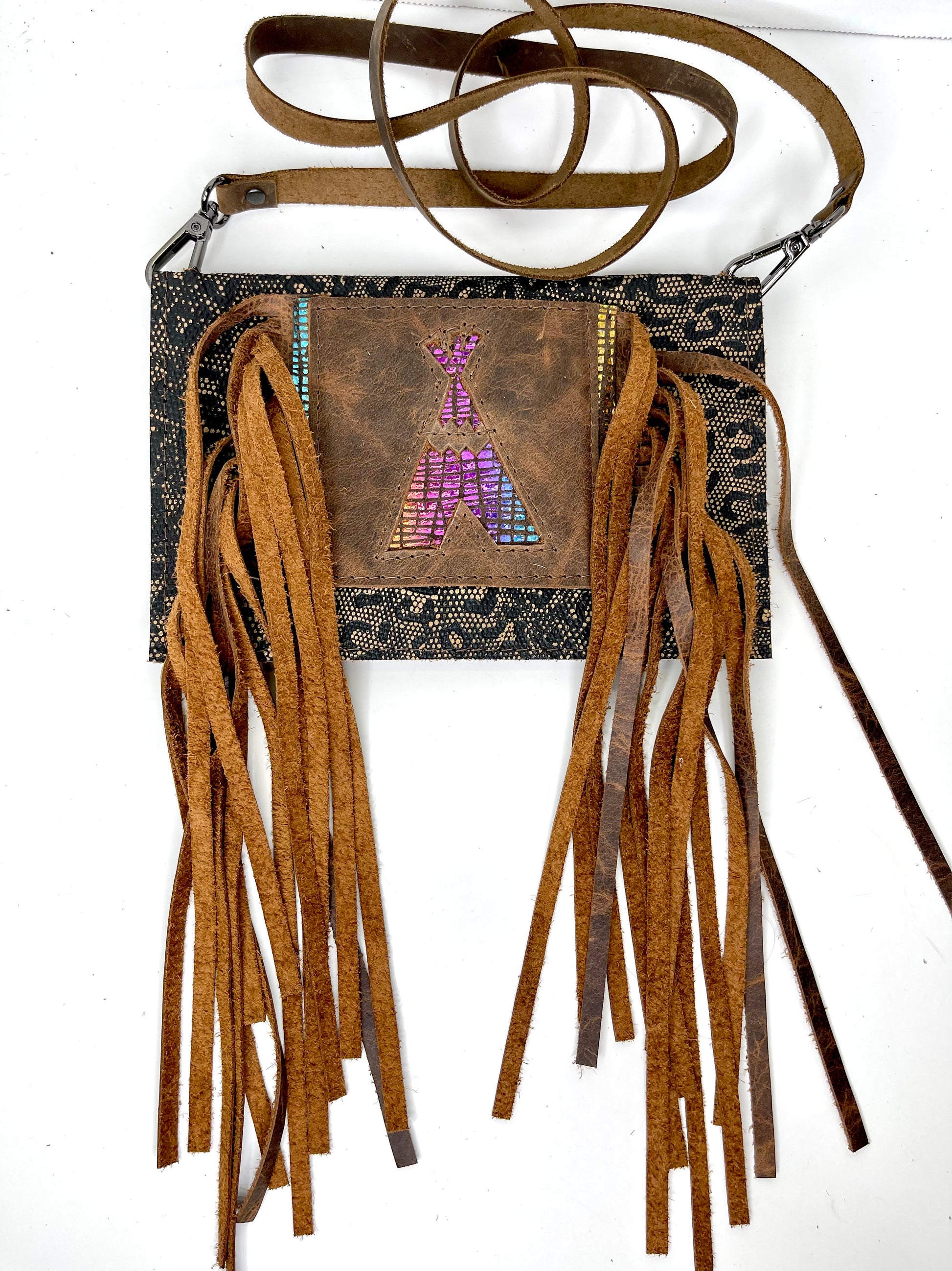 Small Crossbody patch teepee embossed leopard snake - Patches Of Upcycling