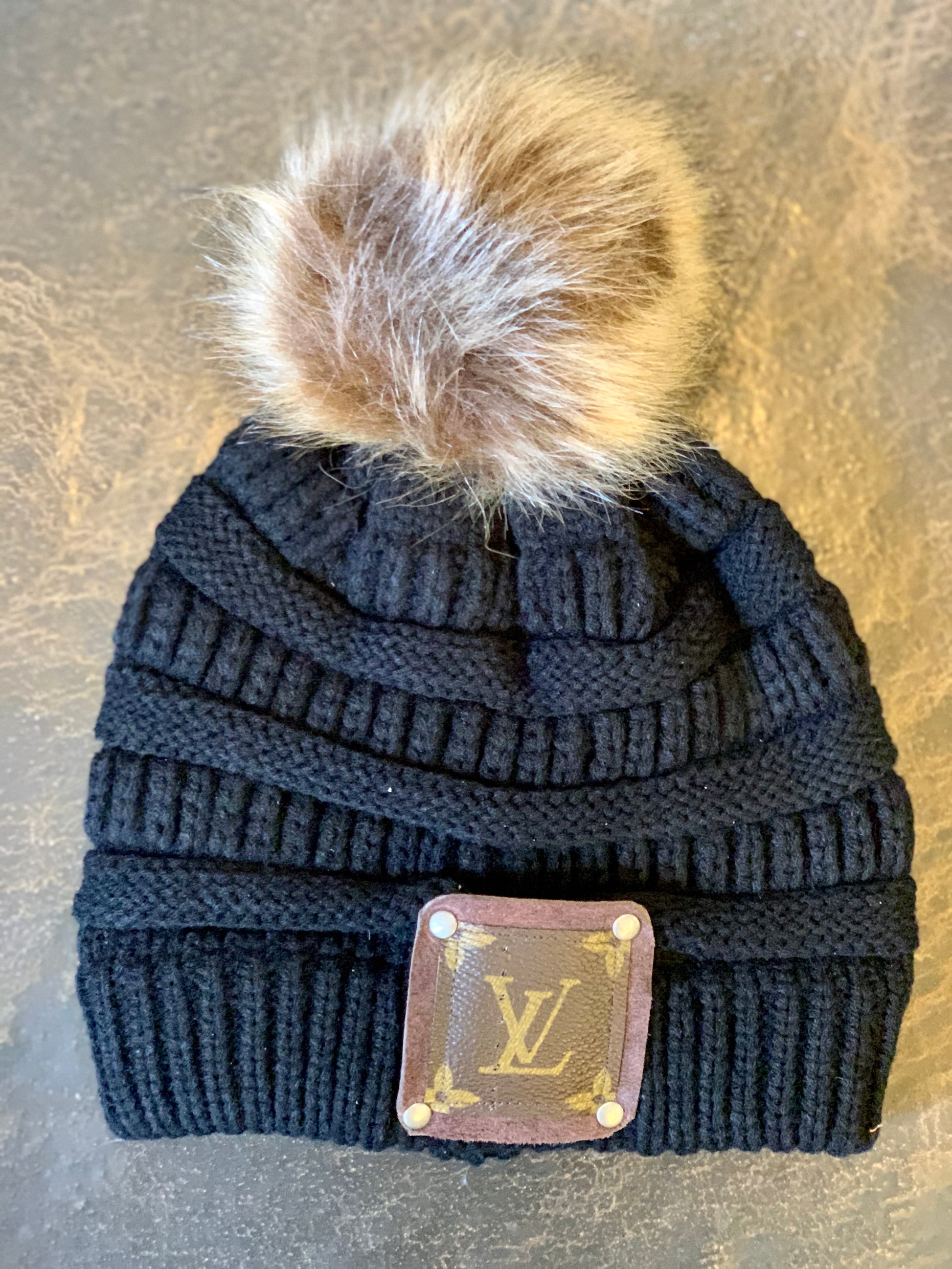 Beanie with LV patch and antique hardware - Patches Of Upcycling