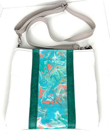Kaleidoscope Medium Crossbody turquoise coral and white - Patches Of Upcycling