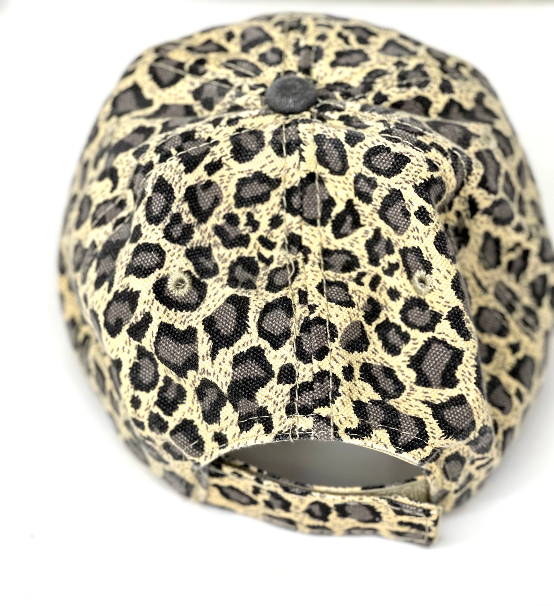 P4 - Cream Leopard hat with Distressed Black bill Black/Black - Patches Of Upcycling