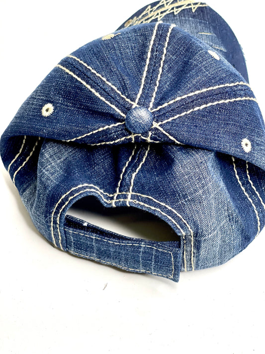 W2 - Blue Jean hat with a white stitch Black/Antique - Patches Of Upcycling