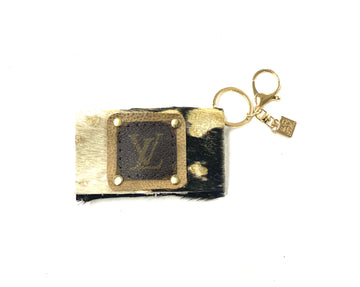 Cardholder in acid gold with LV patch - Patches Of Upcycling