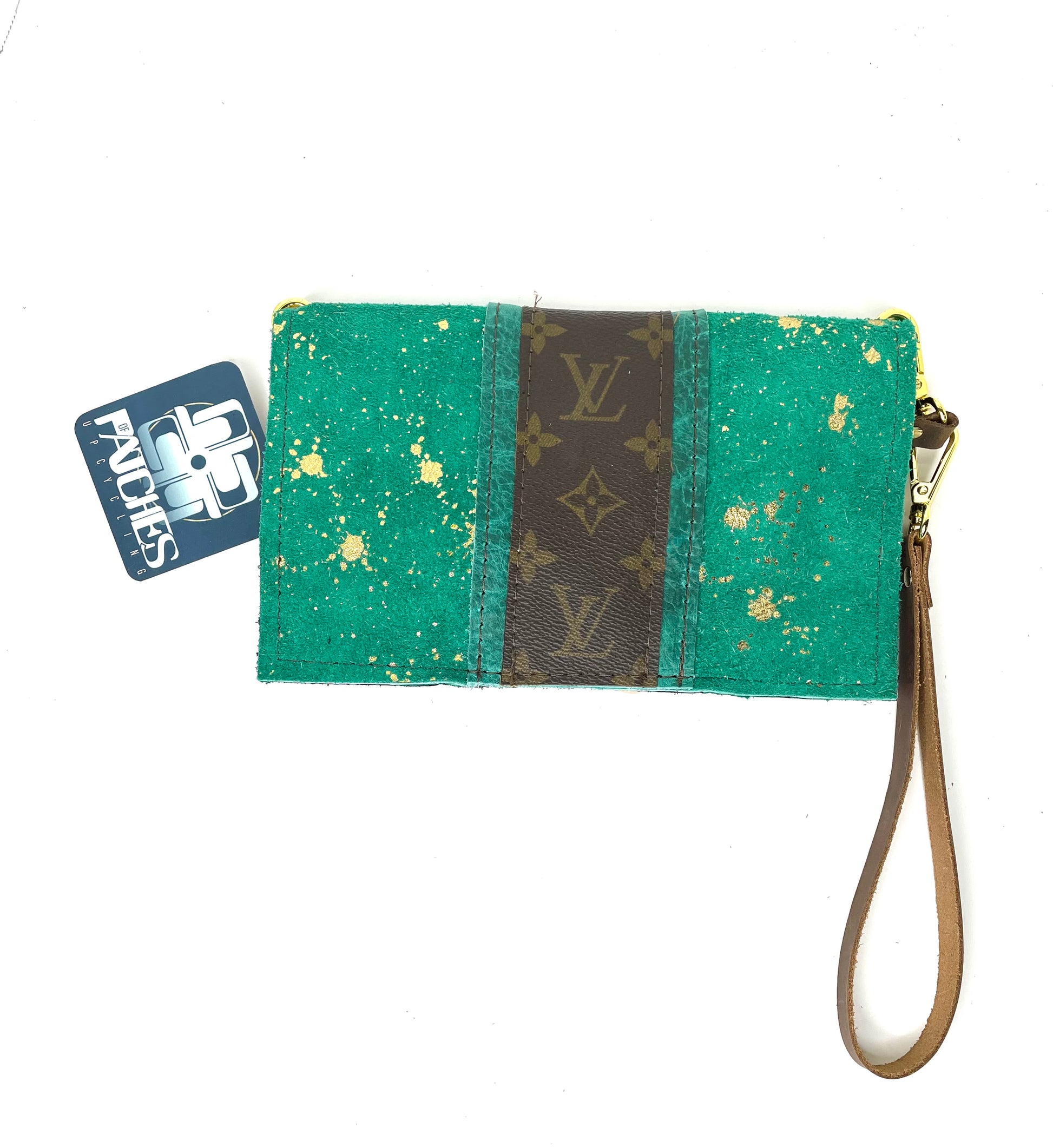 Small Crossbody (with LV Strip) turquoise and Acid Gold - Patches Of Upcycling