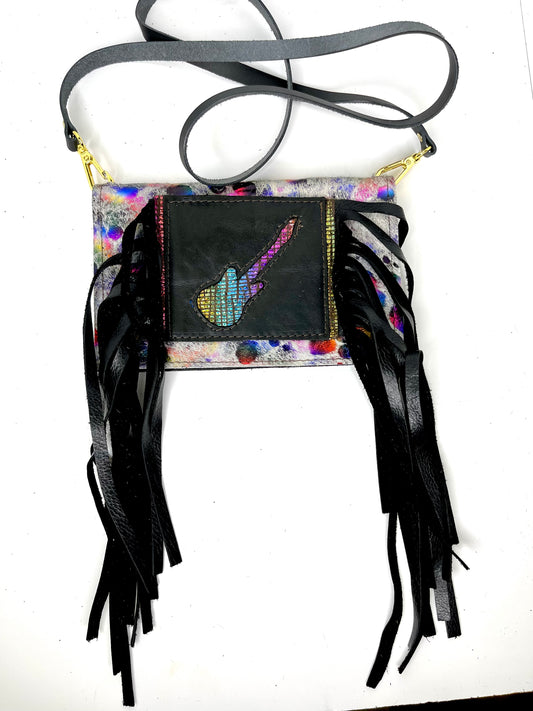 Small Crossbody patch Guitar Rainbow Acid - Patches Of Upcycling