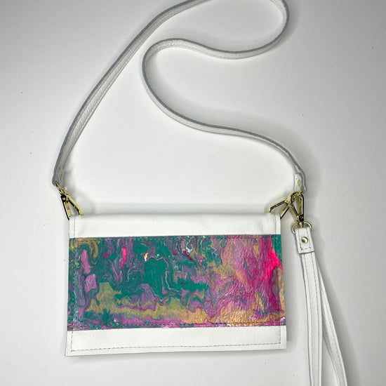 Small Crossbody Kaleidoscope white with pink, green, and gold - Patches Of Upcycling