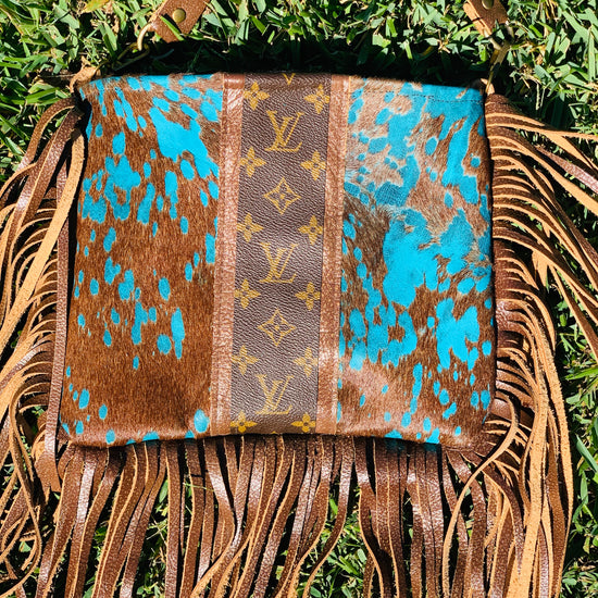 Medium Crossbody Turquoise Acid HOH BrownStrip - Patches Of Upcycling