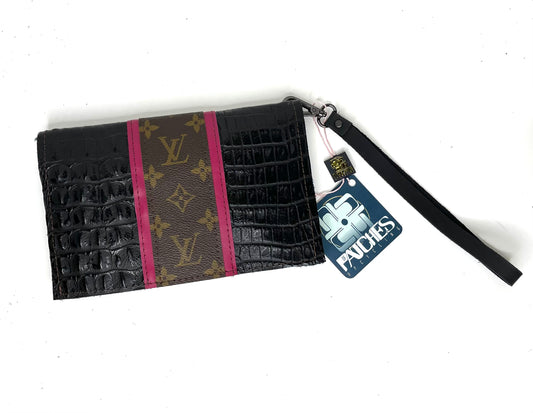 Small Crossbody (with LV Strip) Black Croc with Pink - Patches Of Upcycling