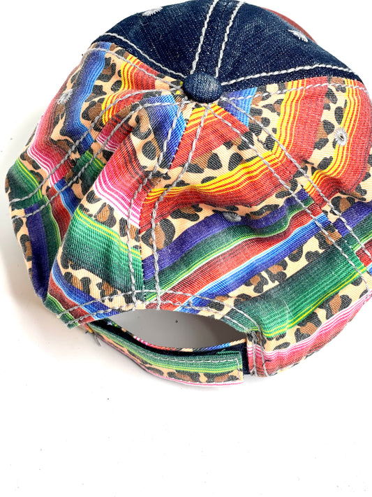 UU2 - Blue Jean Serape and Leopard Brim and Back , Black/Antique - Patches Of Upcycling