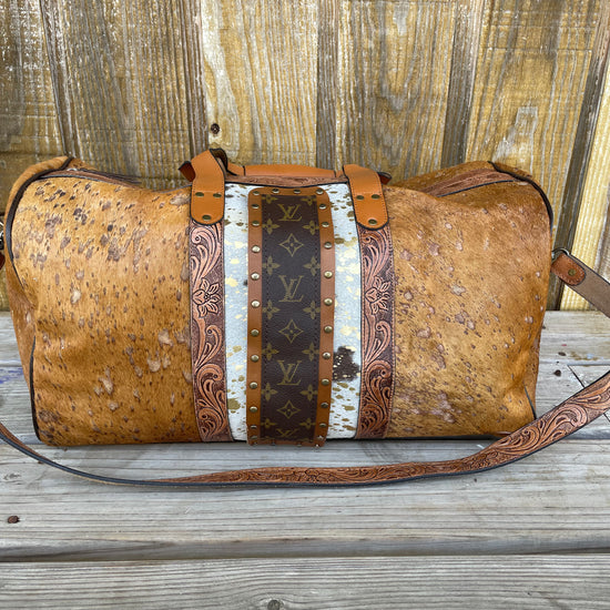 Large duffel HOH tan with gold acid wash (4LV) - Patches Of Upcycling
