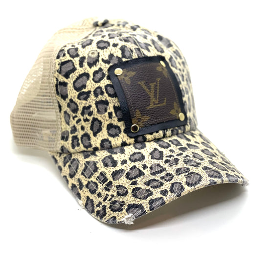 E2 - Cream Leopard Trucker Hat Cream Mesh Black/Gold - Patches Of Upcycling