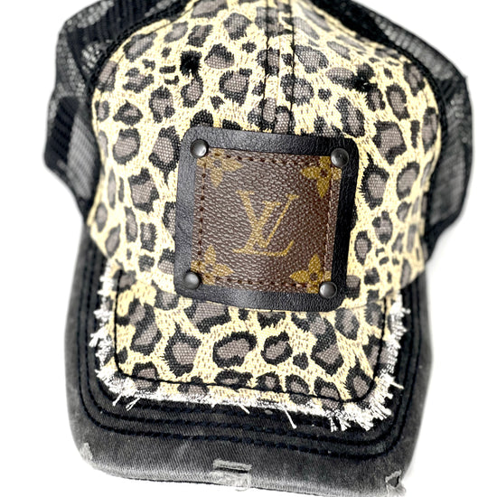 D3 - Cream leopard with black trim brim Black/Black - Patches Of Upcycling