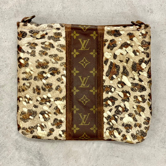 Medium Crossbody Leopard Acid Gold Strip Brown - Patches Of Upcycling