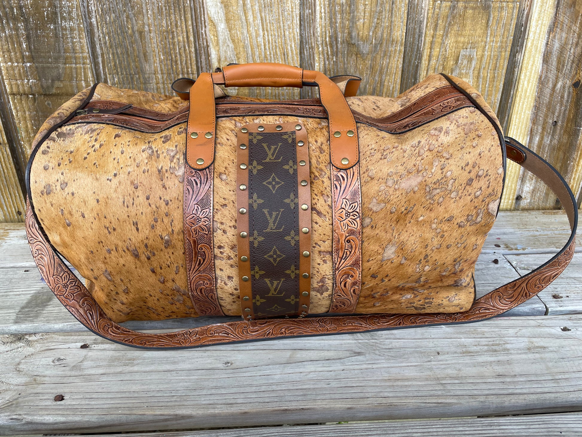 Large duffel HOH tan acid wash (4LV) - Patches Of Upcycling