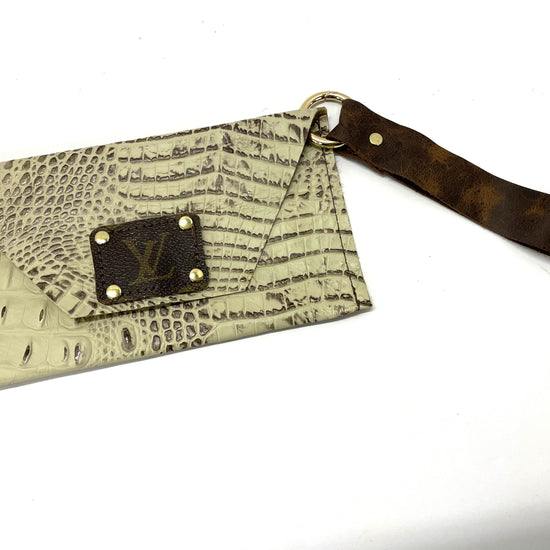 Embossed Cream Croc with Brown Highlights- Petite Snap Wristlet - Patches Of Upcycling