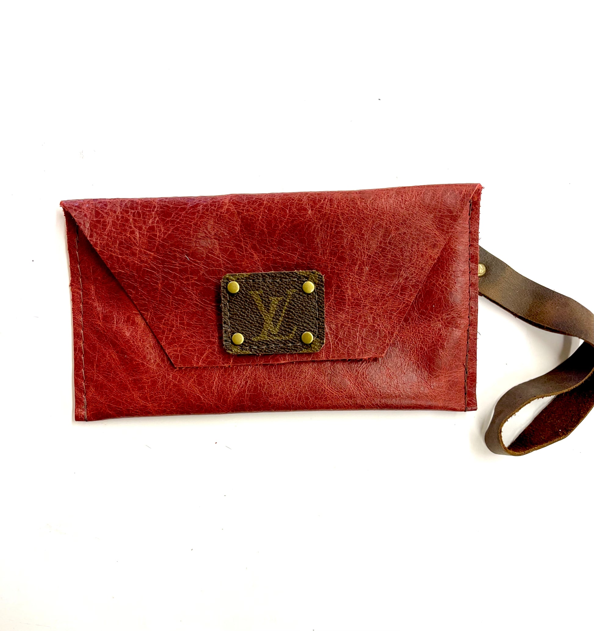 Red Smooth Hide Petite Snap Wristlet - Patches Of Upcycling