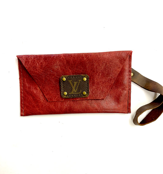 Red Smooth Hide Petite Snap Wristlet - Patches Of Upcycling