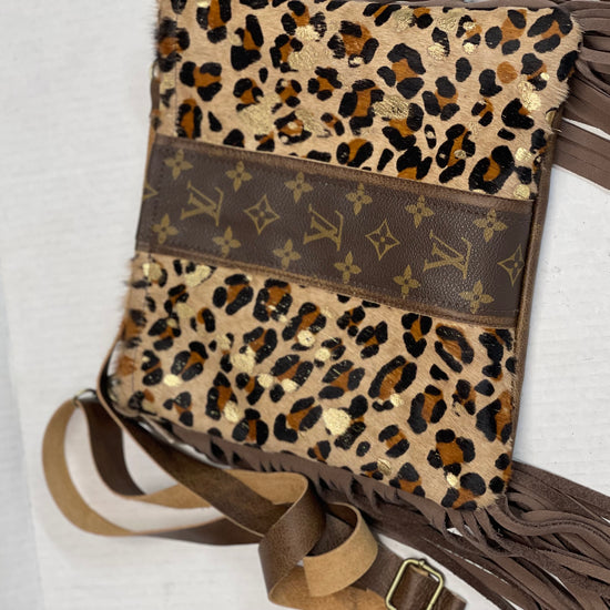 Medium Crossbody Leopard Acid Gold In Brown - Patches Of Upcycling