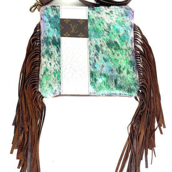 Medium Crossbody iridescent acid washed with khaleesi strip - Patches Of Upcycling