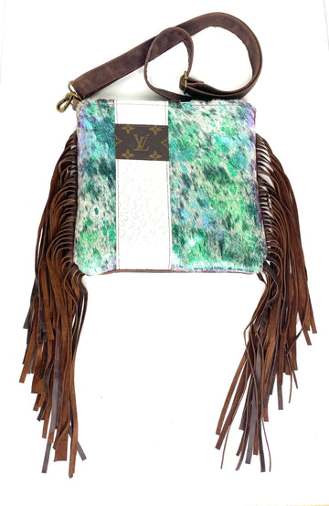 Medium Crossbody iridescent acid washed with khaleesi strip - Patches Of Upcycling