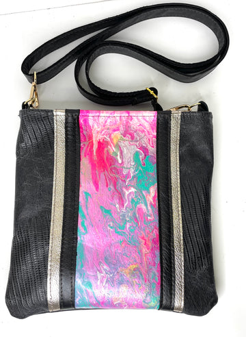 Kaleidoscope Medium Crossbody black and pink - Patches Of Upcycling