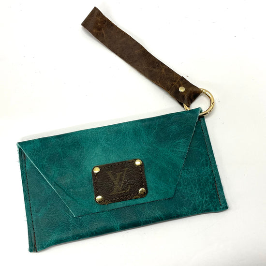 Turquoise Smooth Leather Petite Snap Wristlet - Patches Of Upcycling