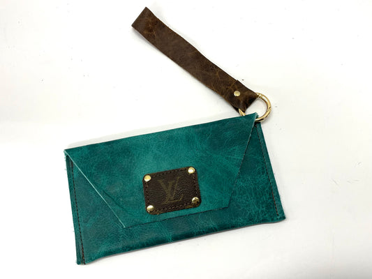 Turquoise Smooth Leather Petite Snap Wristlet - Patches Of Upcycling