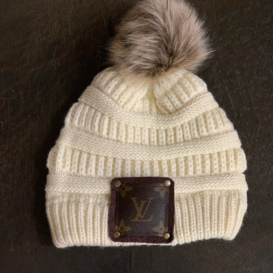 Beanie with LV patch and antique hardware - Patches Of Upcycling