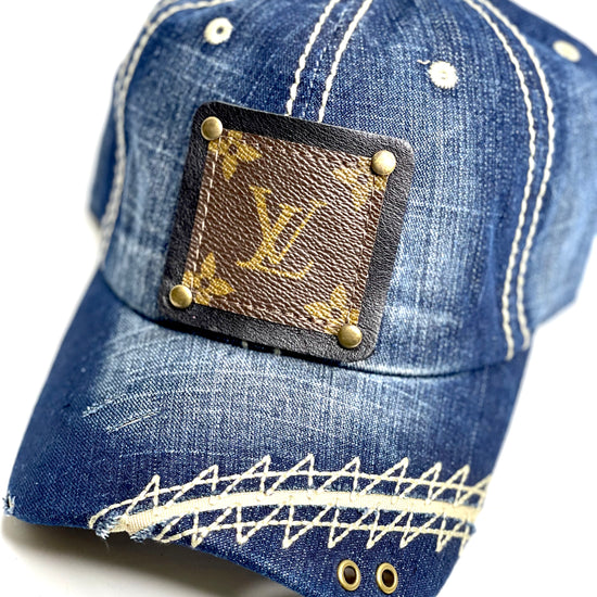 W2 - Blue Jean hat with a white stitch Black/Antique - Patches Of Upcycling