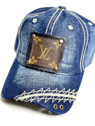 W2 - Blue Jean hat with a white stitch Black/Antique - Patches Of Upcycling