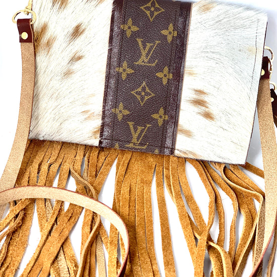 Small Crossbody Carmel Kelsey, Strip Brown - Patches Of Upcycling