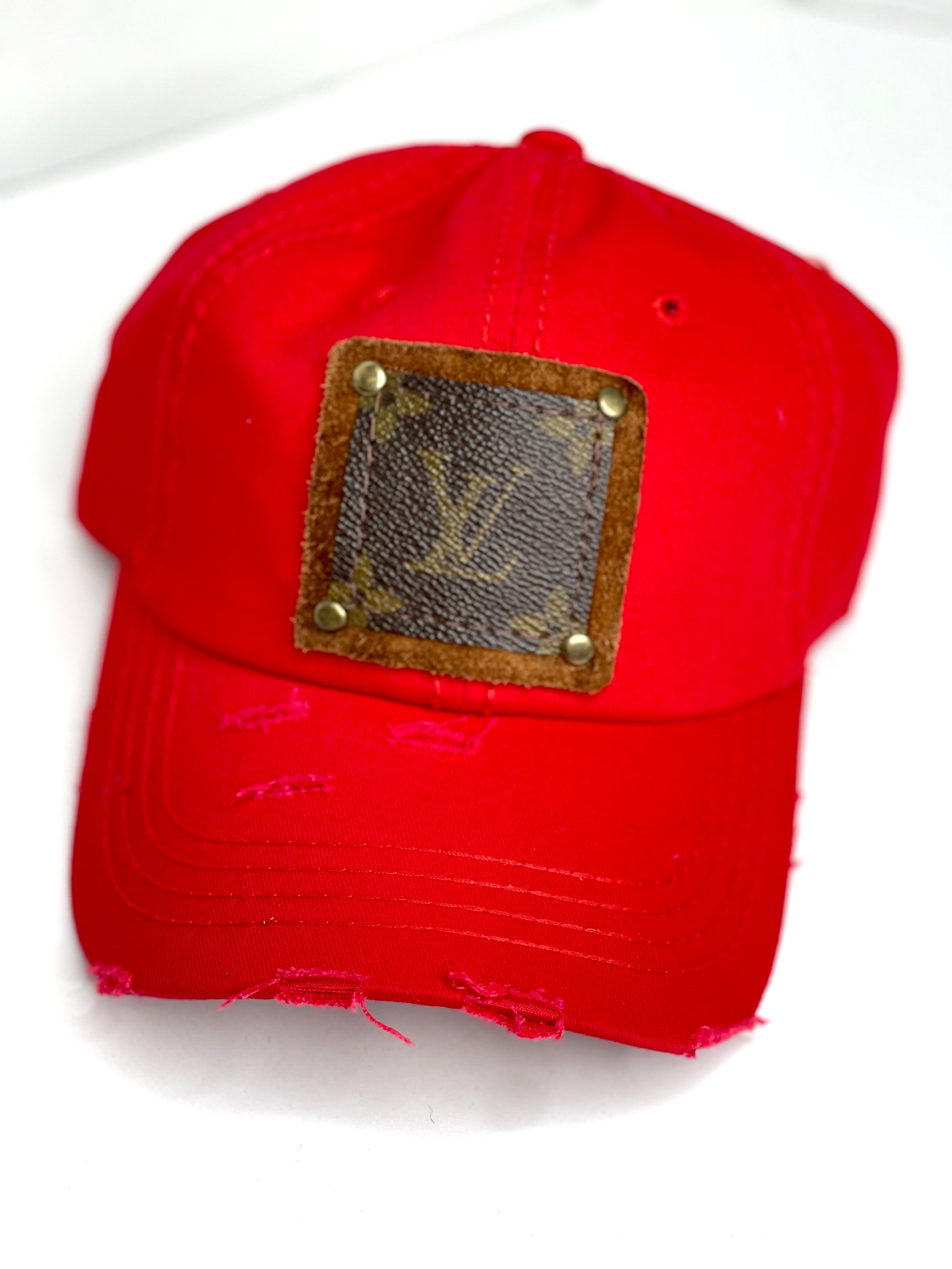 GG4 - back in stock Red Distressed Dad Hat Brown/Gold - Patches Of Upcycling