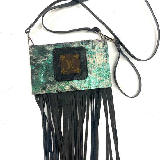 Small Crossbody in iridescent acid wash with black patch - Patches Of Upcycling