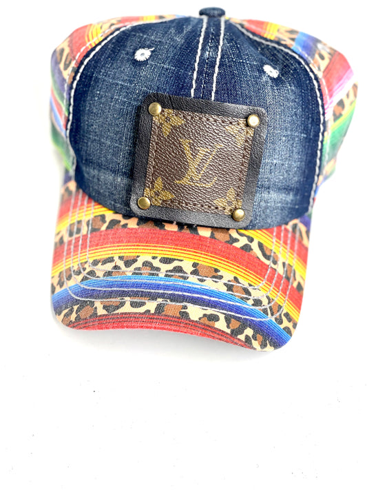 UU2 - Blue Jean Serape and Leopard Brim and Back , Black/Antique - Patches Of Upcycling