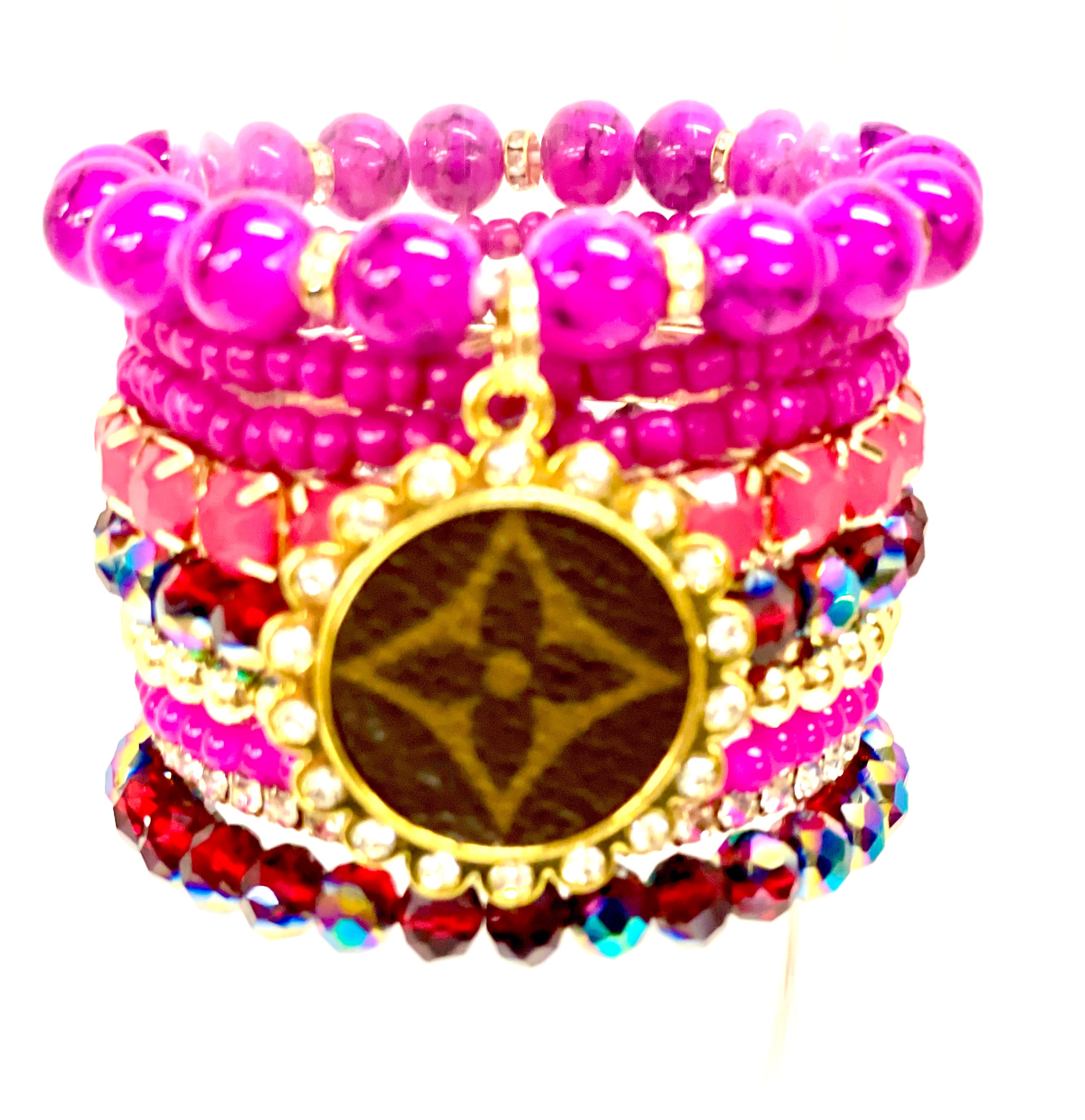 Hcd Pink Rave Pink Rave Stacked Bracelet set- Gold Clear | Patches Of Upcycling