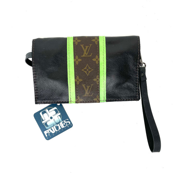 Small Crossbody (with LV Strip) Black and Neon Green - Patches Of Upcycling
